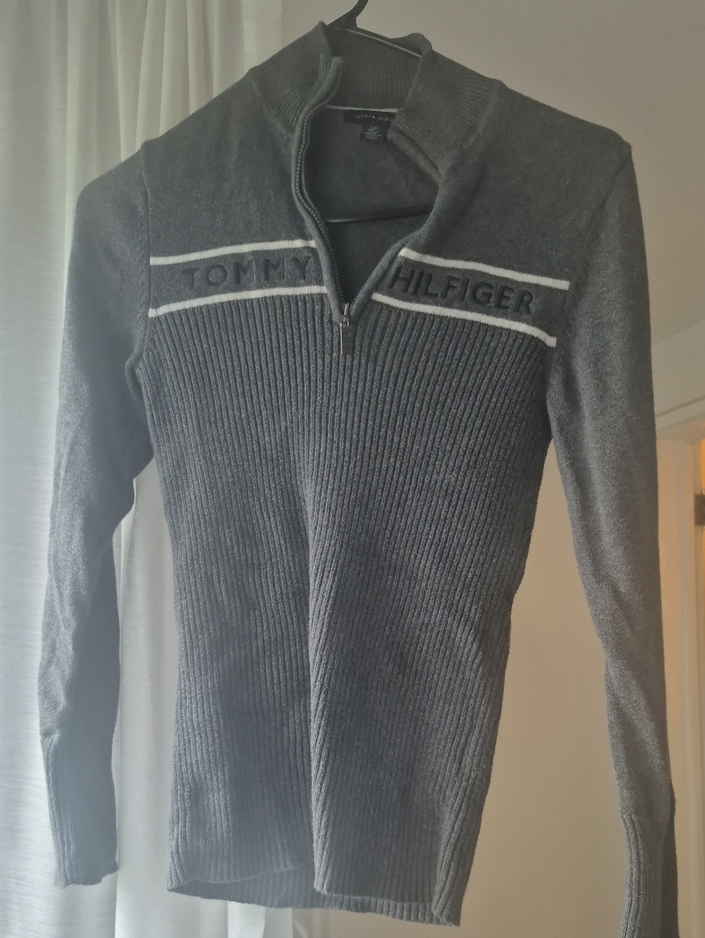 Tommy Hilfiger Dark Gray Half-Zip Ribbed Sweater